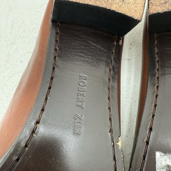 Robert Zur Brown Leather Heeled Loafer Gold Women's Size 9.5 - Picture 8 of 9